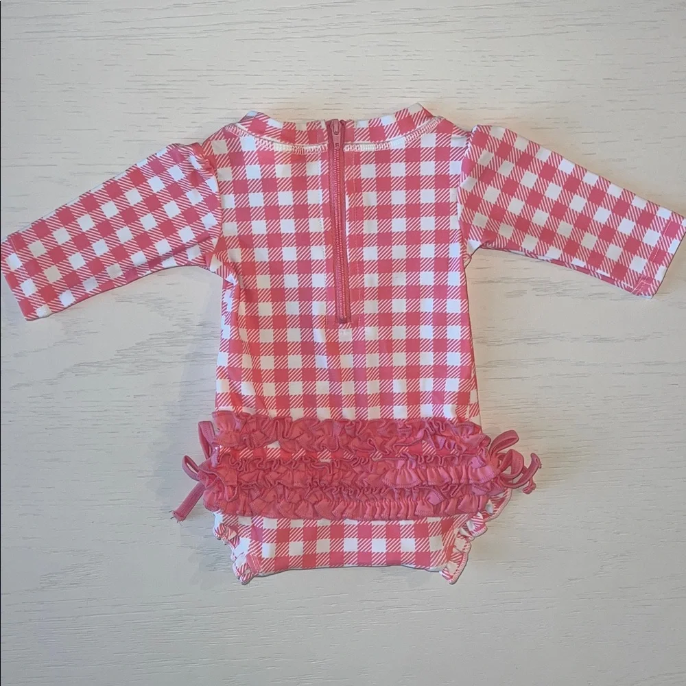 Rufflebutts Pink Gingham Rash Guard Swimsuit 0-3 6-12 12-18 months